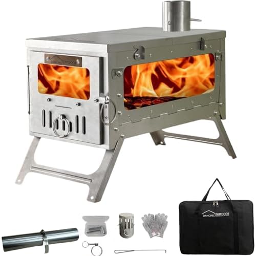 DANCHEL OUTDOOR TSG Hot Tent Stove, TA1 Titanium Wood Stove for Backpacking, Lightweight Folding Portable Camping Stove with Roll-Up Chimney Pipe (Sma