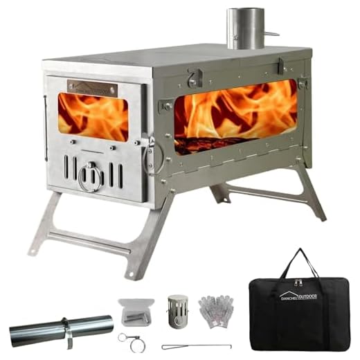 DANCHEL OUTDOOR TSG Tragbarer TA1 Titan-Heißzelt-Herd – kleiner, leichter faltbarer Holzofen mit aufrollbarem 2,2 m Kaminrohr, Rucksackreisen, Camping, Kochen, 16,5 l