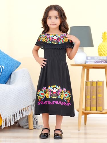 Image of Mexican Dress for Girls Traditional Vestidos Mexicanos Cinco de Mayo Embroidered Dresser Toddler Kids