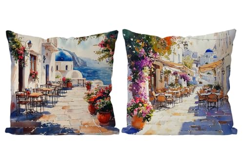 Coussin Exterieur Rue Housse de Coussin Lot de 2 Ville Coussins Canape Taie Oreiller 45x45 Doux Carré Décoratif Housse de Canapé Coussins d'extérieur pour Decoration Salon,Chambre,Canapé,Chaise T4-682