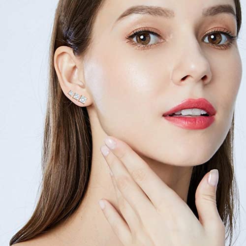 5 Pairs 14K Yellow Gold Plated Princess Cut Clear Cubic Zirconia Stud Earring Set for Women Men4