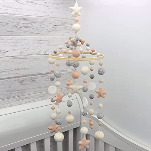 Neutral Baby Crib Mobile Nursery Cot Mobile Handmade Felt Ball Mobile Ceiling Mobile Newborn Shower Gift