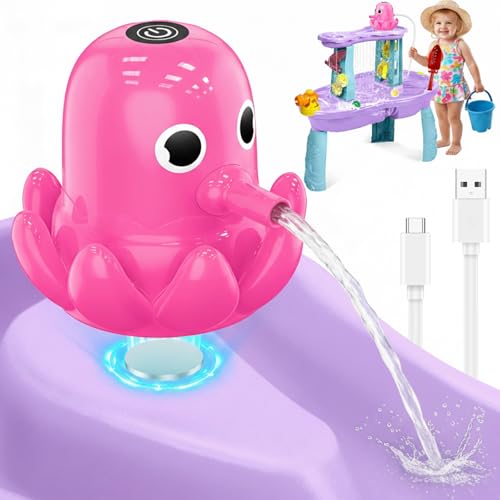 Image of Water Table Pump, Battery Powered Continuous Water Pump for Water Table, Cordless Octopus Rechargeable Magnetic Pump, No Drill Installation, Outdoor Water Play Accessory for Kids (Pink)