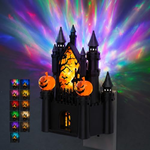 Image of JandCase Night Lights Plug into Wall,Halloween Castle & Church Night Light | Dimmable Decor Nightlight with Diamond Lens,RGB & 3000K,Dusk to Dawn Sensor for Rooms Bathroom Hallway Decor