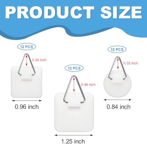 Image of 36 Pcs Invisible Plate Hangers for The Wall, 3 Size Plate Hanger Adhesive, 2 Square Sizes (0.96 & 1.25 Inch) & 1 Round (0.84 Inch) for Hanging Pictures for Display, Art, Pictures, Decorative (White)