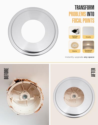 Image of The Can Converter Ceiling Medallion for Recessed Can Light - Home Improvement Decorative Steel Goof Ring & Cover Plate for 4'', 5'' & 6″ Cans, Small Ceiling Medallion for Chandeliers, Polished Nickel