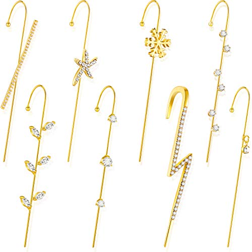 8 Pieces Ear Crawler Hook Earrings Ear Cuff Wrap Studs Alloy Rhinestone Ear Jewelry for Women Birthday Valentine's Day (Chic Style)