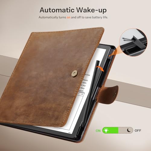 Image of CoBak Premium Genuine Leather Case for Kindle Scribe 10.2 inch, TouchPad D10, Boox Note Air 3, Folio Cover with Pen Holder, Auto Sleep /Wake, Card Slots & File Folders for Business, Not for Remarkable