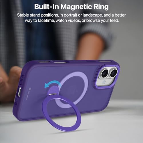 Image of eller sante Maximus Back Cover Case for iPhone 16 Plus with Magnetic Alloy Ring Metal Kickstand Camera Protector TPU Shockproof 10ft Drop Protection Compatible with Mag-Safe- Purple