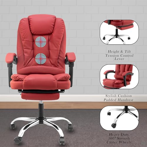 Image of Casa Copenhagen Italia Leatherette Office Chair | Boss Chair, Ergonomic Executive, Cushioned Arms & Seat, 2 Point Back Massager, Adjustable Leg Rest, Heavy Duty Metal Base (Burgundy)