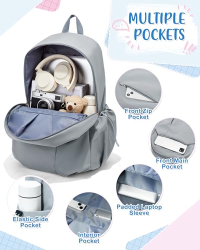 College Backpack for Women Men Lightweight Casual Aesthetic Backpack Laptop Backpack Travel Rucksack Daypack Backpacks for Men Women Work Commuter Back Pack Grey Blue4
