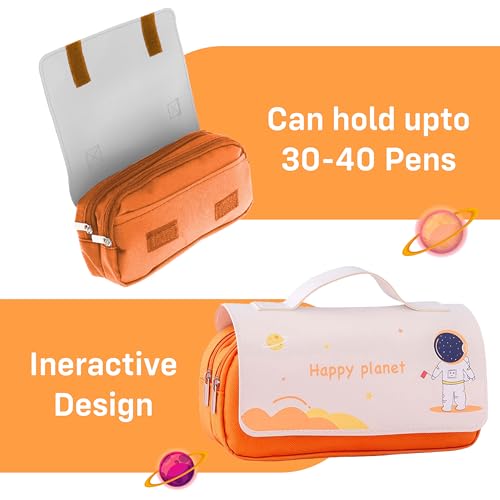 Image of Party Propz Space Pencil Pouch - 1 Pc, Orange Pencil Case | Space Theme Astronaut Pencil Pouch | Planet Theme Pencil Case for School Kids | School Pouch for Boys | Girls Large Pouch