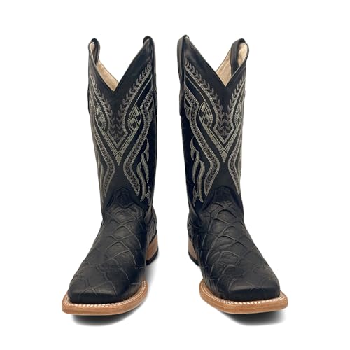 Men’s Leather Western Boot Pirarucu Fish Print Square Toe Mid Calf4