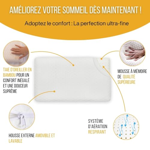 Oreiller extra plat anti douleur cervicale pour dormir sur le dos Inphysio