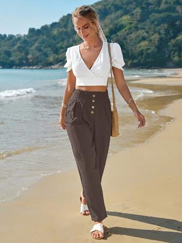 Image of TOPLOT Women High-Waist Pants | Pleated Relaxed Fit Trousers for Woman | Casual & Elegant Look with Workwear for Office, Events & College (5194)