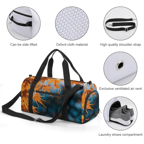 Gym Bag for Men Women Travel Duffle Bag Fall Maple Leaves Carry On Weekender Bag with Shoe Compartment3