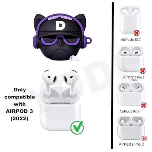 Image of YODI Case Cover for Airpods Pro|Pro 2|Airpods Pro 3|Airpods 4 Pouch, Silicone Cases with Cleaner Kit 360 Drop Protection,Shock-Resistant ((Black Dog with Purple Band), Airpods 3 (2022))