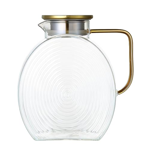 Image of Upgraded Thickened Version 77oz Large Glass Water Pitcher with Gold Lid for Fridge Wide Handle Coffee Carafe for Party Water Jug Lemonade Iced Tea Jug Juice Sun Tea Jar for Drinks(Clear)