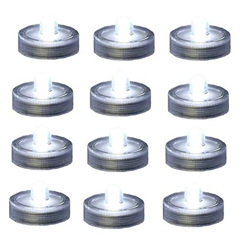 Zhiweikm Bright LED Battery Operated Flameless Tea Light Submersible Tea Candle Waterproof Decorations Underwater Vase Light for Party & Wedding Pack of 12 Clear White
