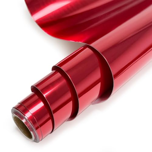 Image of Red Heat Transfer Vinyl Roll, 12 inch x6Ft Mirror Metallic Iron on Vinyl, Soft Metallic Foil HTV for T-Shirt, Chrome HTV Easy to Cut & Weed for Heat Vinyl Design