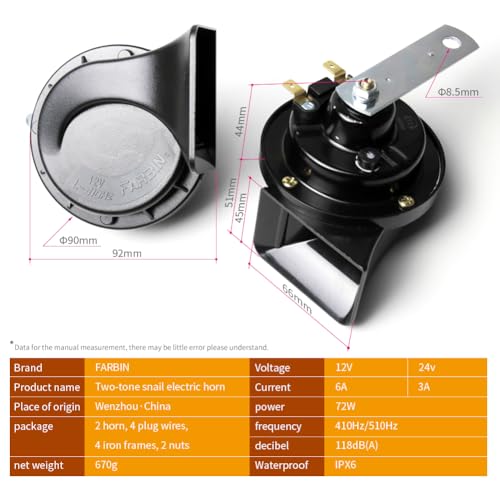 image for FARBIN Horns Auto Horn 12V Car Horn Loud Dual-Tone Waterproof Electric