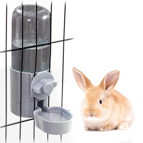 小動物用自動水飲み器 ペット うさぎ 猫 犬用自動給水器 ケージ取付型 転倒防止 漏れ防止 固定型 飲みやすい 電源不要 留守番対応 大容量500ml(グレー)