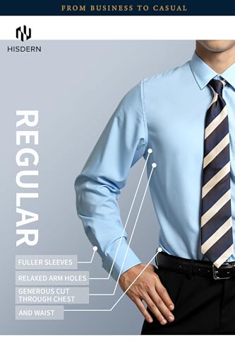 Image of HISDERN Mens Dress Shirts Long Sleeve Button Down Casual Shirts for Men Inner Contrast Formal Business Tuxedo Wedding Shirt