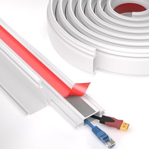 78 Inch Cord Hider Wall,ESUFEIR Cord Cover Wall Cable Management,Paintable Wire Hiders for TV on Wall,Adhesive Cable Cover Hider Raceway Cord Concealer Home Office,L78in X W0.6in X H0.25in (White) Cover