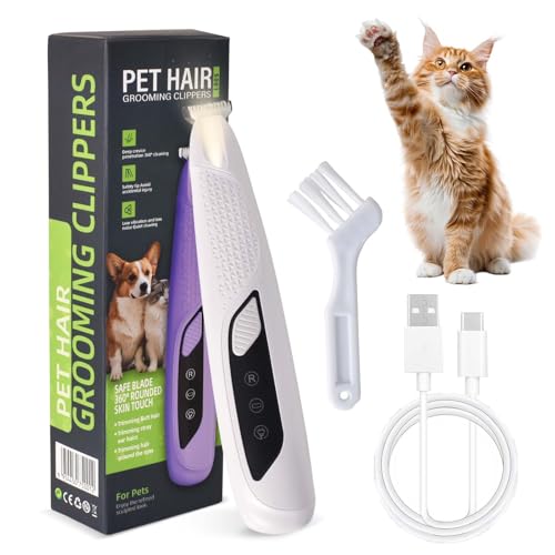 Pfotentrimmer für Hunde mit LED-Licht, Leise Hundepfoten Trimmer Paw Trim Pro dr Pfoten für Hunde und Katze, USB Wiederaufladbar Hundeschermaschine für Pfoten, Augen, Ohren, Gesicht (Weiß)