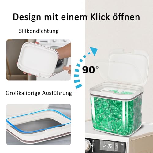HXXWEUS Waschmittel Aufbewahrung, 5,5L Aufbewahrungsbox mit Deckel, Waschpulverbehälter mit Luftdichtem Deckel, Waschpulver Aufbewahrungsbox, Wäsche Pods Behälter, für Badezimmer, Toilette
