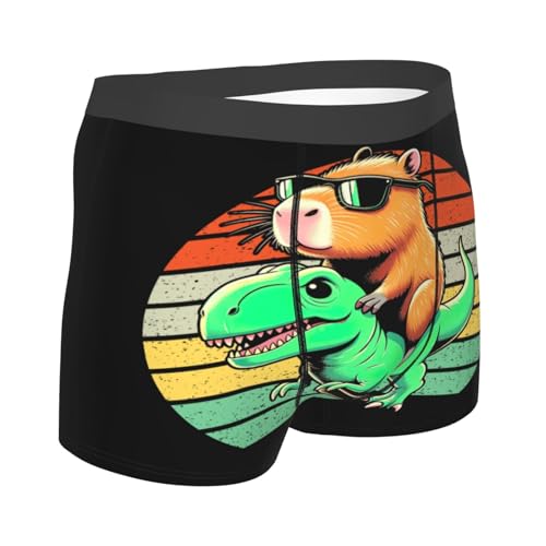 Capybara Riding A Tyrannosaurus Rex Underwear for Men Gifts Men's Boxer Briefs Breathable Underpants Fit Daily Wear​3