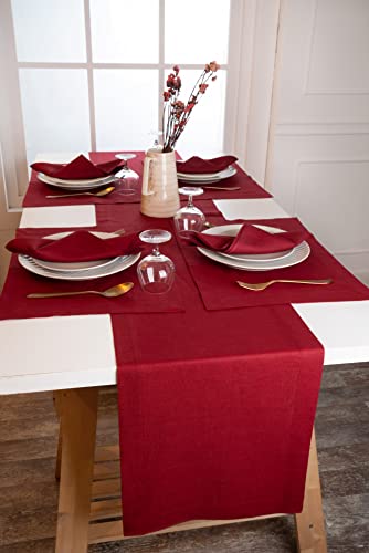 D'Moksha Homes Linen Table Runner - 14 x 90 Inch, Dark Red, Machine Washable Farmhouse Style - Image 2