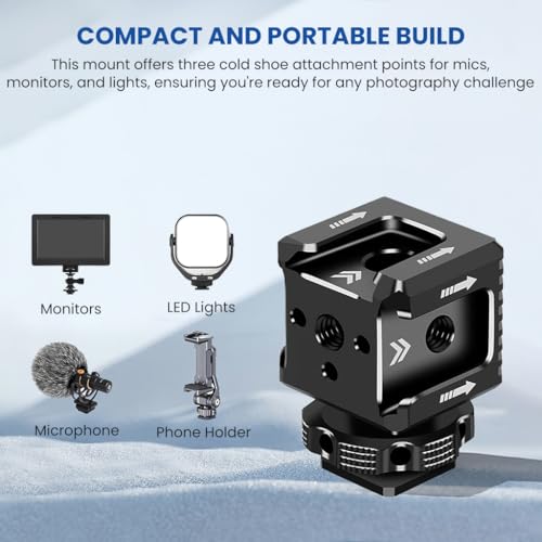 Image of ZORBES Triple Hot Shoe Mount Bracket with 1 /4 inch Thread, Aluminum Alloy Camera Accessory Holder, 3-Way Cold /Hot Shoe Adapter for Flash, Microphone & LED Light