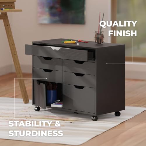 Image of Winsome Halifax Tall Mobile Storage Cabinet, Black, 2 Door 4 Drawer