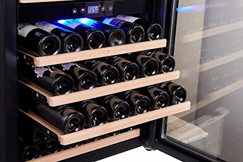 BODEGA43-64F Weinkühlschrank Freistehend - Weinkühlschrank 2 Zonen, 195 Liter, 64 Flaschen, 7 Regaleinschübe, Vollglastür mit UV-Filter, sehr Leise (40 dB) und sehr vibrationsarm