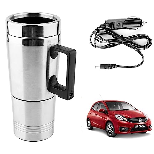 Image of Oshotto 12V Stainless Steel Car Heating Kettle /Mug, Travel Friendly electric Tea /Coffee maker Compatible with Honda Brio (300ml) - Silver