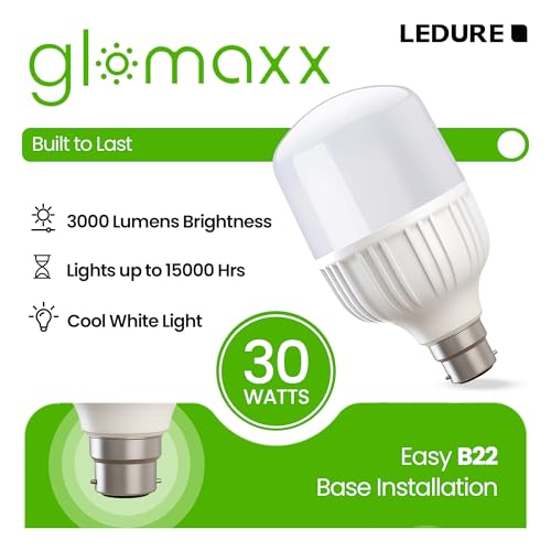 Image of LEDURE 30W LED Bulb|High Wattage B22 Base Bulb|BIS Approved|CoolWhite,Pack-2
