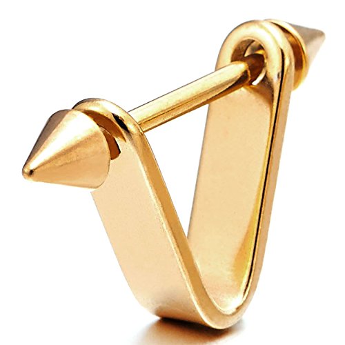 Black Spike Triangle Huggie Hinged Hoop Earrings for Men Women, Stainless Steel, 2pcs2