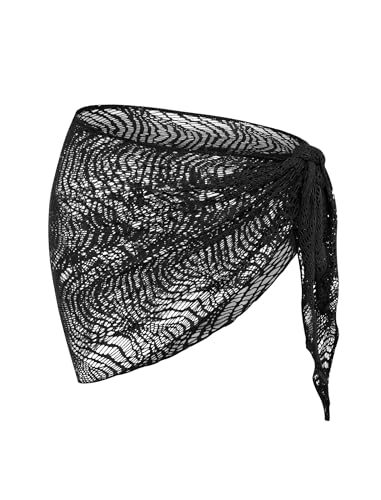 Image of ZAFUL Sarong Coverups for Women Beach Vacation Fishnet See Thru Tie Side Bathing Suit Cover Up Mini Skirt