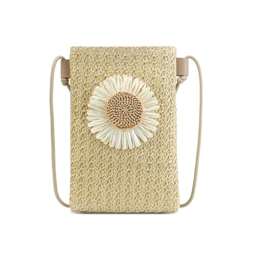 Straw Small Crossbody Bags for Women,Flower Beach Clutch Purse for Summer Vacation,Mini Cell Phone Shoulder Bags
