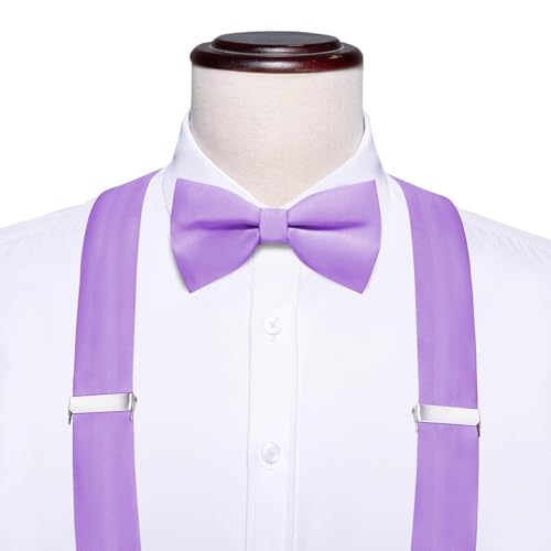 Image of Hi-Tie Men Suspender Bowtie Set Suspenders Pre-tied Bow Tie Pocket Square Cufflinks Adjustable Y Shape 6 Clips Braces Tuxedo