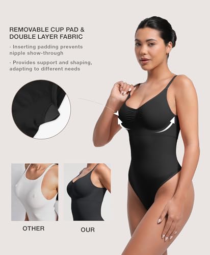 Lover-Beauty Shapewear Bodysuit for Women Tummy Control Seamless Sculpting Snatched Waist Thong Bodysuit with Removable Pads3