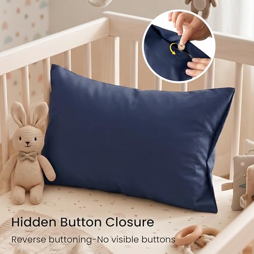 Image of EXQ Home Toddler Pillowcases with Button Closure 13x18 Travel Pillow Case Set of 2, Small Pillow Case Fits Baby Pillow Sized 12x16, 13x18, Kids Pillowcases 2 Pack Machine Washable (Dark Navy)