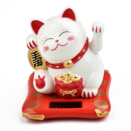 Figurine de chat porte-bonheur Maneki Neko japonaise fonctionnant à l'énergie solaire de 2,5...