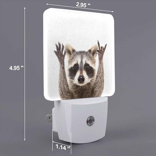Image of LED Night Light,Funny Cute Raccoon LED Night Light Plug into Wall with Dusk to Dawn Light Sensor White Energy Efficient Nightlight for Bedroom Bathroom Hallway Living Room Kitchen