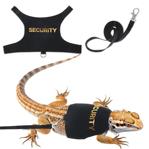Bearded Dragon Harness and Leash Set, Adjustable Bearded Dragon Harness with 5 ft Short Leash, Escape Proof Outdoor Walking Training Leashh for Beardedd Dragons Lizard Small Pets