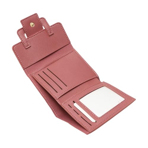 1Pcs Simple Wallet 3-Fold Solid Drawstring Card Case PU Leather Deep Pink 11x9cm3