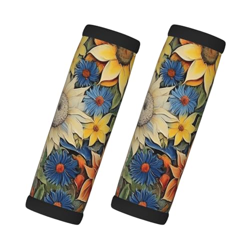 2 Pcs Luggage Handle Wraps, Oil on Canvas Sunflower Print Grip Handle Cover/Travel Bag Identifier for Suitcase Accessories