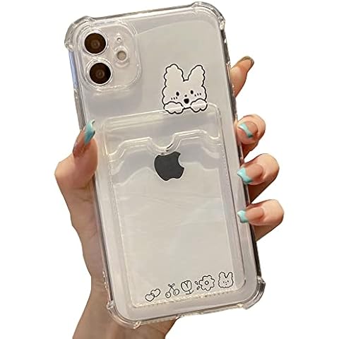 Casechics Compatible with iPhone Case,Cute Kawaii Cartoon Bunny Bear Clear Credit Card Slot Holder Wallet Transparent Corner Protection Soft Shockproof Cover Phone Case (Bunny,iPhone 13 Pro) Cover