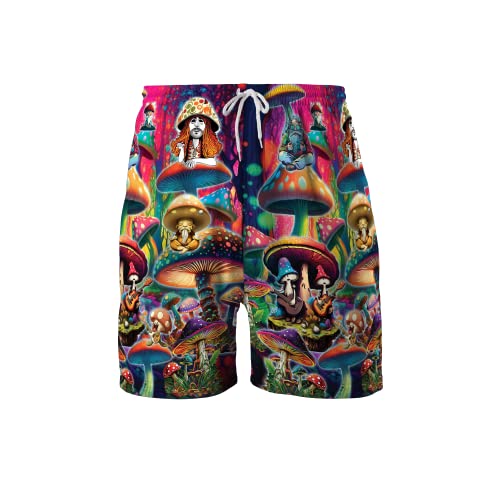 Men's Psychedelic Mushroom Swim Trunks - Trippy Mushrooms Quick-Dry Hawaiian Swim Shorts for Men Series 03